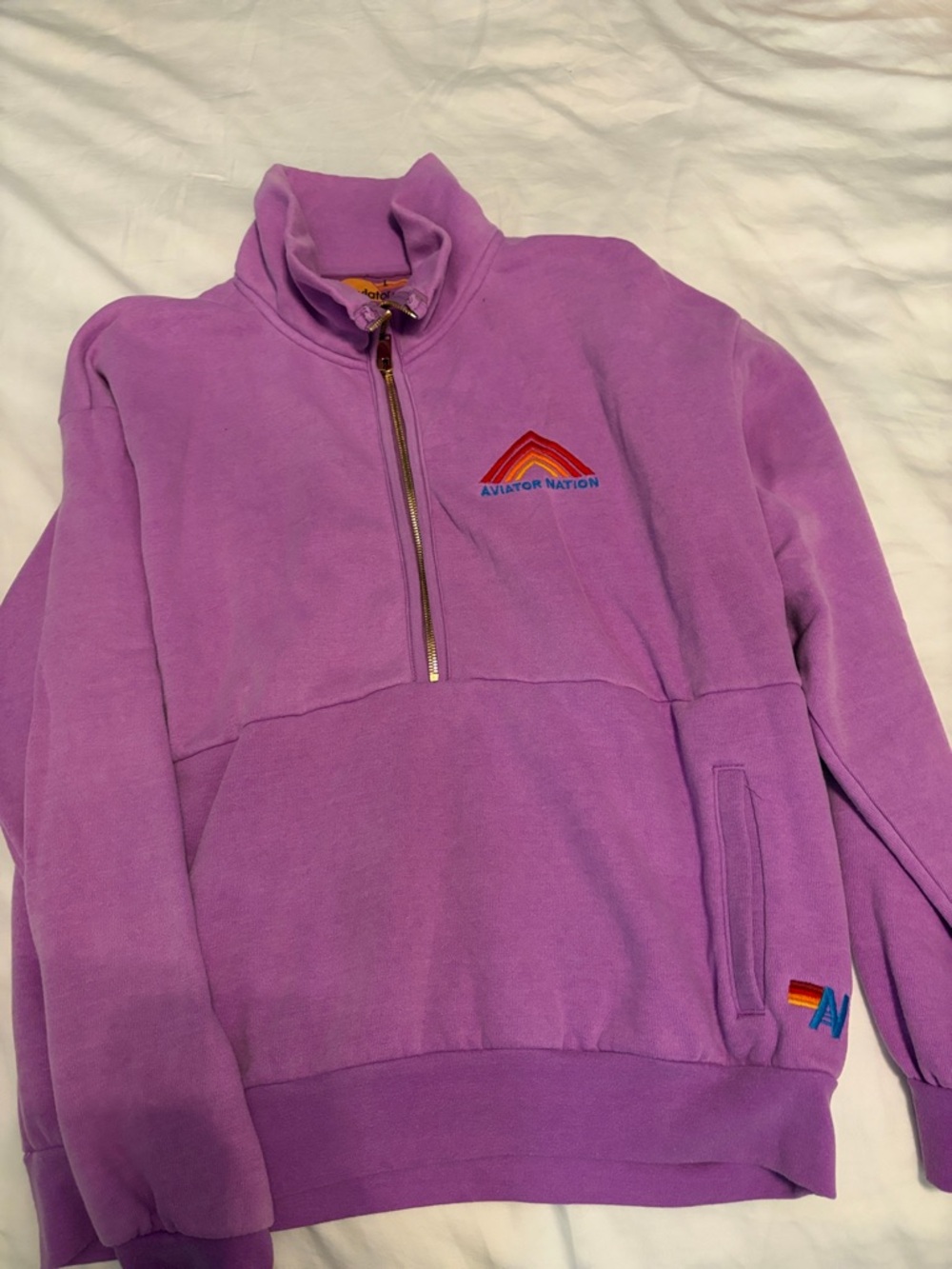 Aviator Nation Lavender Half-Zip Pullover Sweatshirt with Rainbow Logo